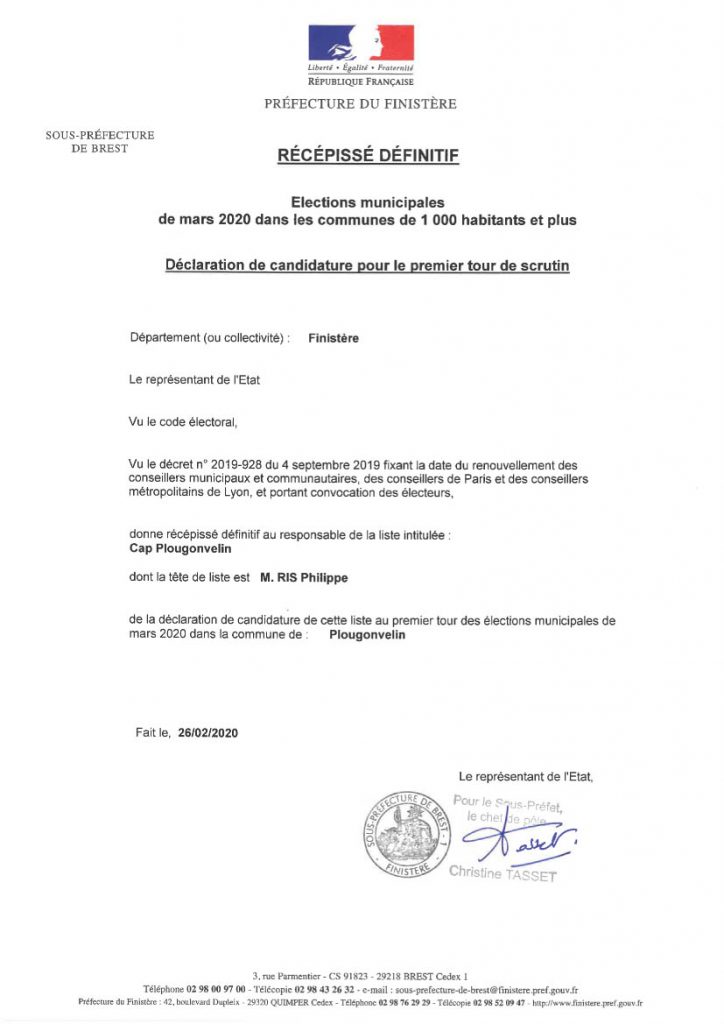 recepisse prefecture liste cap plougonvelin