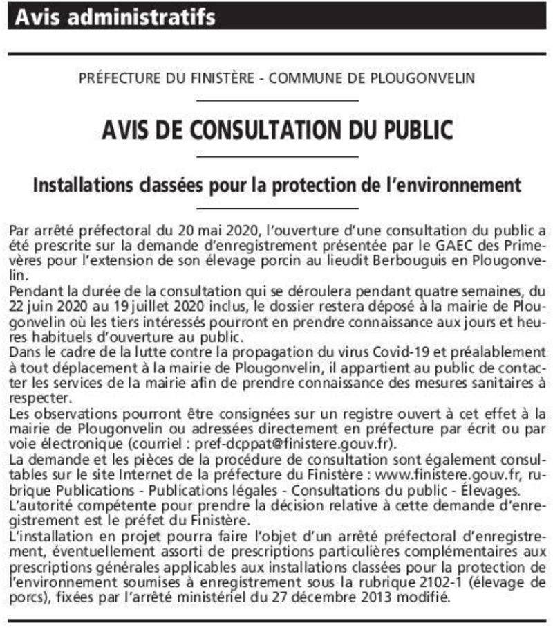 extension de la porcherie gouerec