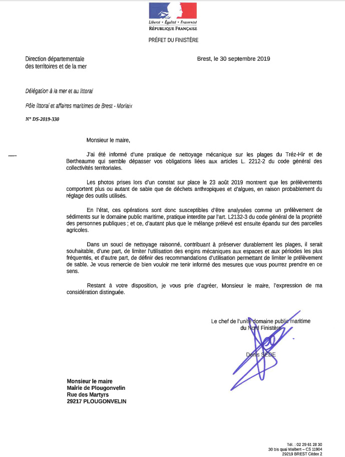 courrier Direction Départementale Territoire de la Mer