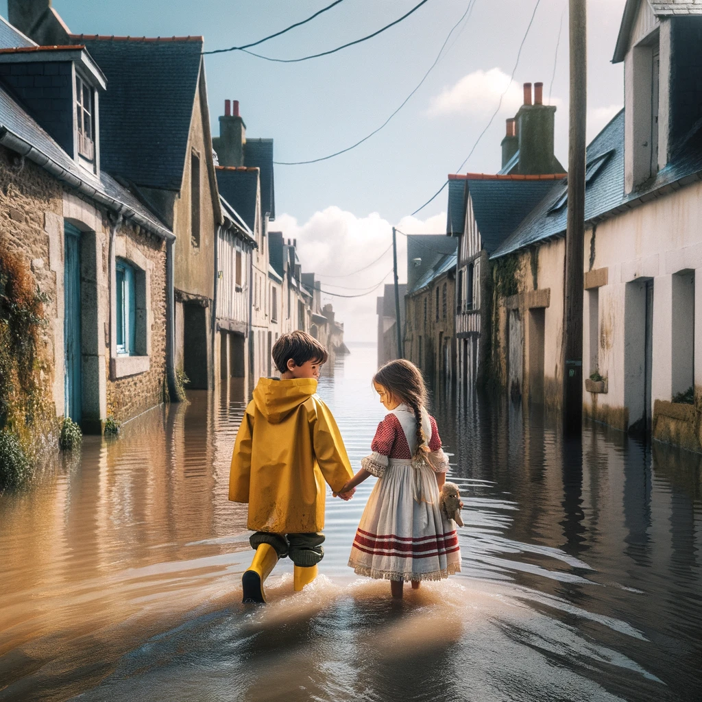 enfants rue inondée