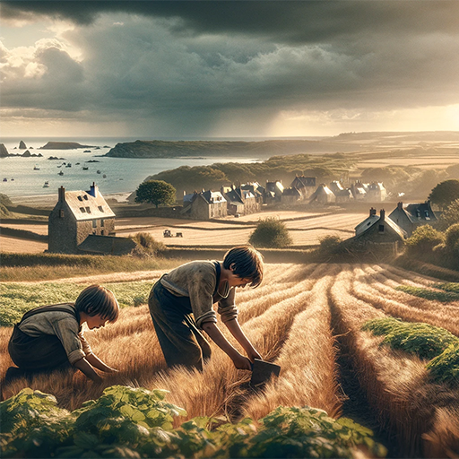 Enfants cultivant la terre sur la pointe bretonne