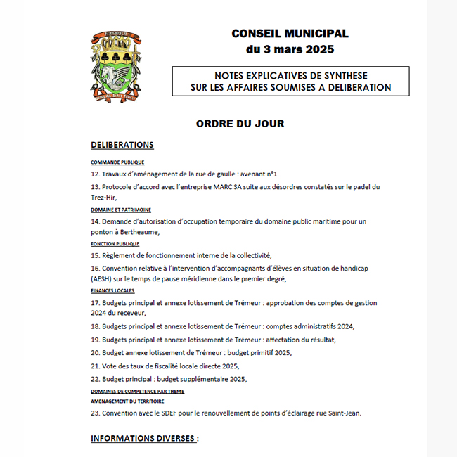 Conseil Municipal mars 2025 : ordre du jour
