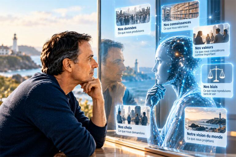 L'intelligence artificielle comme miroir de la cognition humaine, de nos connaissances, valeurs et biais